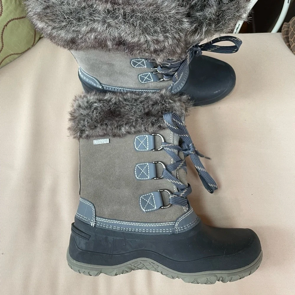 Khombu Slope Waterproof Faux Fur Winter Boots in Grey Size‎ 7